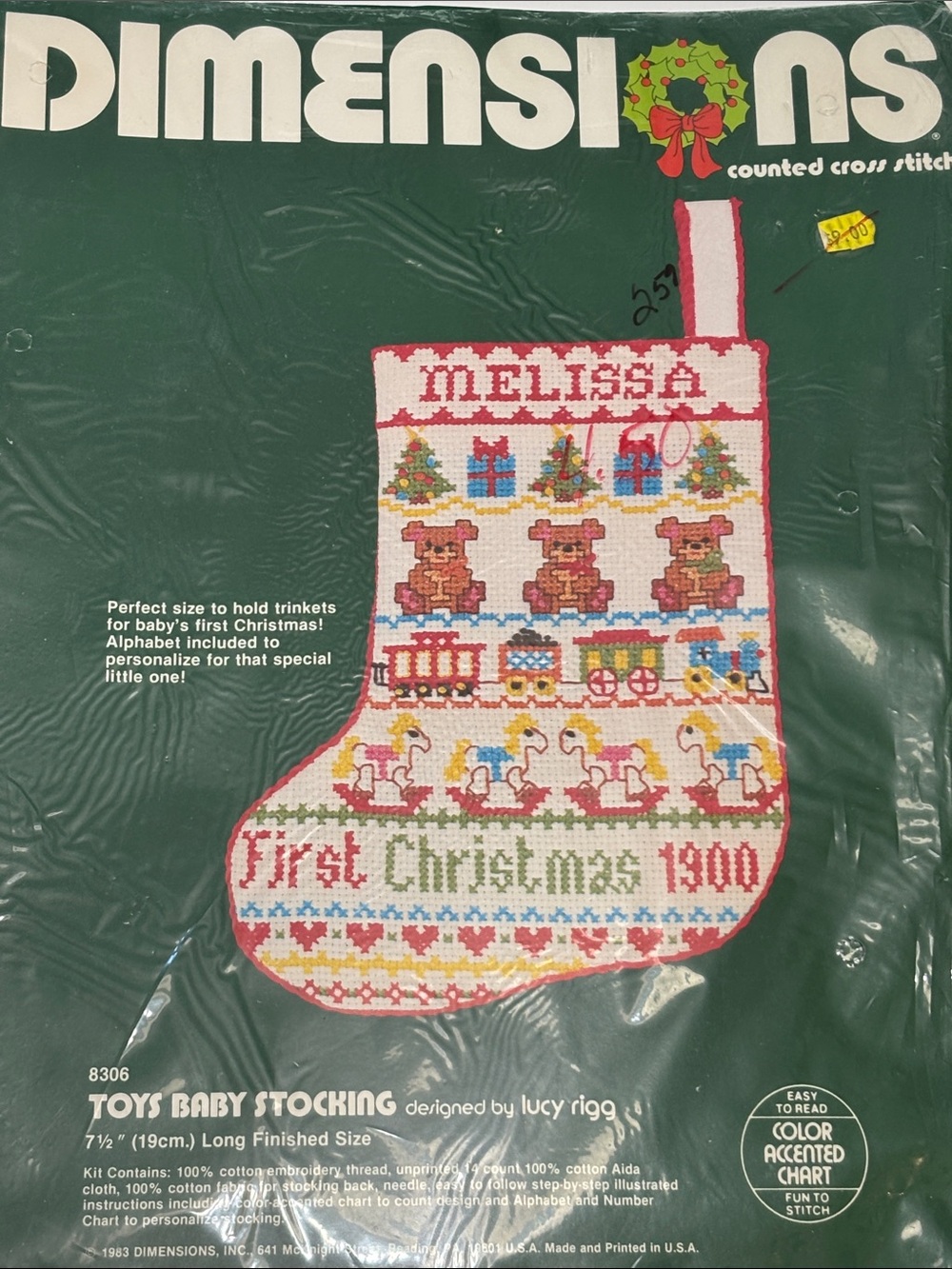 DIMENSIONS 1983~DIMENSIONS Cross Stitch Christmas Baby Stocking Kit 8306